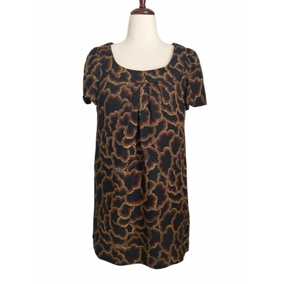 Trina Turk Dresses & Skirts - Trina Turk Silk Dress Size 6 Black Gold Print Shift Mini Made in USA